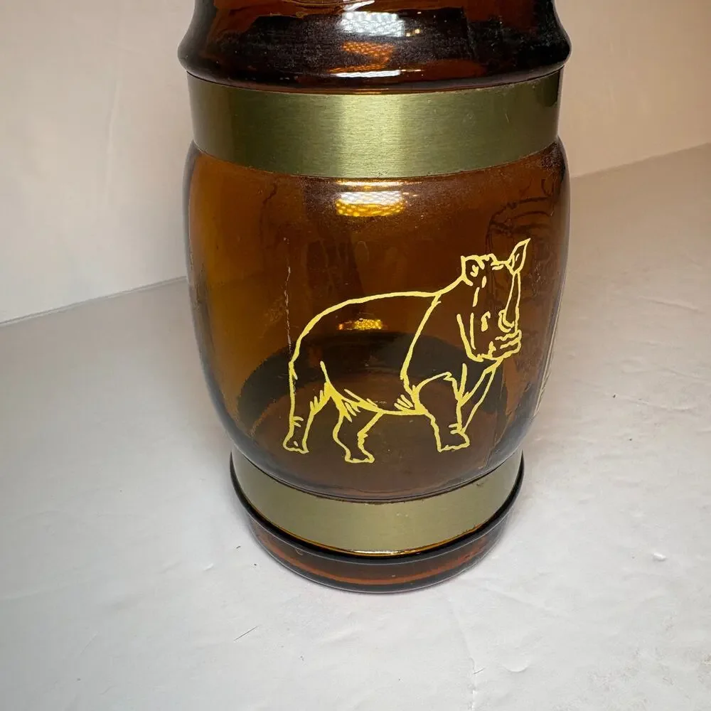 Vintage Pittsburgh Zoon Souvenir Brown Glass Barrel Mug Wood Handle